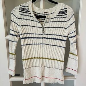 FREE PEOPLE Fairisle Split Neck Sweater in Ivory